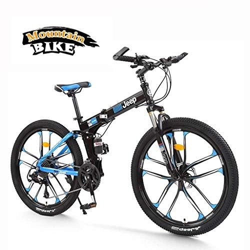 Folding Bike : Folding Mountain Bike Bicycle Into 26-inch Double Shock-absorbing Front And Rear Mechanical Disc Brakes, Off-road Speed Racing Male And Female Student Bicycle (Color : Green) fengong (Color : Blue)
