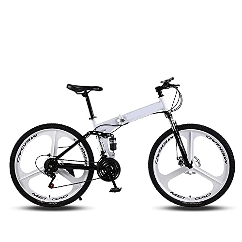 Folding Bike : Folding Mountain Bike, Comfortable Mobile Portable Compact Lightweight Dual Disc Brake Folding Bike Adult Student Lightweight Bike, White, 24 inches