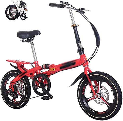 Folding Bike : Folding Mountain Bike Foldable Bicycle Men Women Folding City Mini Compact Bike Bicycle Urban Commuter Adult Cruiser Bike-14inch red