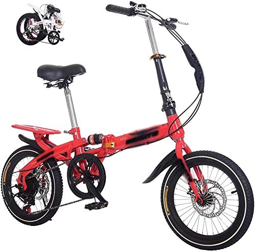 Folding Bike : Folding Mountain Bike Foldable Bicycle Men Women Folding City Mini Compact Bike Bicycle Urban Commuter Adult Cruiser Bike 20inch-red