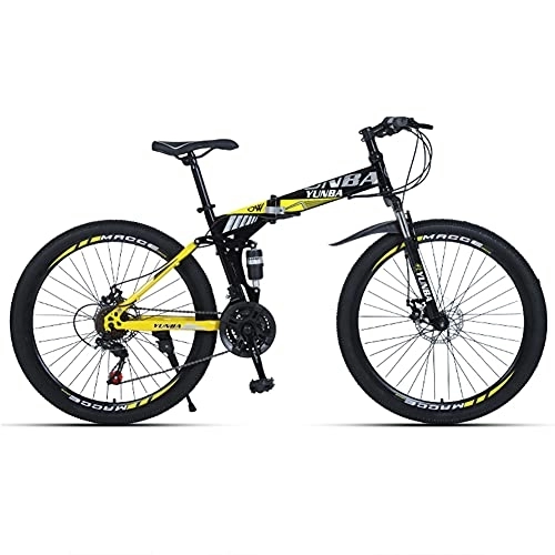Folding Bike : Folding Mountain Bike for Men, 21-27 Speed Foldable Adult Mountain Bicycles with Disc Brakes, Lockable Full Suspension Front Fork, Womens Outdoor Road Bike