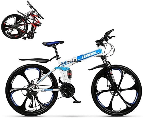 Folding Bike : Folding Mountain Bike Full Suspension MTB Folding Outroad Bicycles Folded Within 21-Speed 24-inch Wheels Outdoor Bicycle-blue