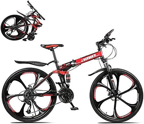 Folding Bike : Folding Mountain Bike Full Suspension MTB Folding Outroad Bicycles Folded Within 21-Speed 26-inch Wheels Outdoor Bicycle-red