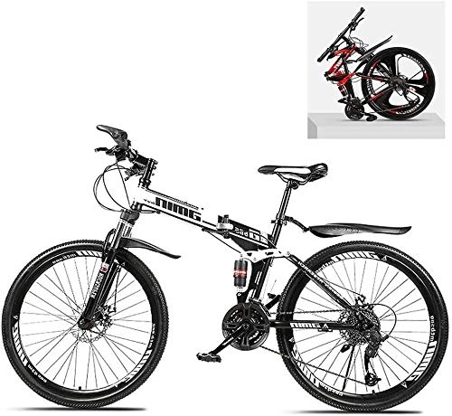 Folding Bike : Folding Mountain Bikes 24 Inch 21 / 24 / 27 / 30 Speed Variable All Terrain Quick Foldable Adult Mountain Off-Road Bicycle High Carbon Steel Frame Double Shock Absorption (Color : C, Size : 27 Speed)
