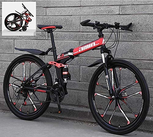 Folding Bike : Folding Mountain Bikes 26 Inch 21 / 24 / 27 / 30 Speed Variable All Terrain Quick Foldable Adult Mountain Off-Road Bicycle High Carbon Steel Frame Double Shock Absorption (Color : C, Size : 27 Speed)