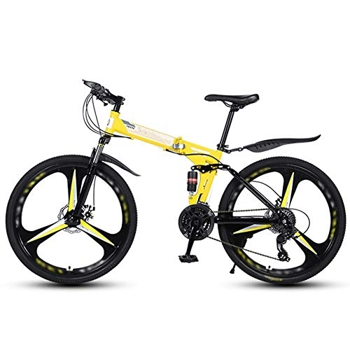 Folding Bike : Folding Mountain Bikes 26 Inch 3 Cutter Wheels Men Women General Purpose All Terrain Adult Quick Foldable Bicycle High Carbon Steel Frame Variable Speed Double Shock Absorption, Yellow, 21 Speed