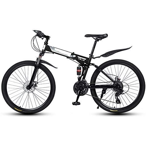 Folding Bike : Folding Mountain Bikes 26 Inch 30 Cutter Wheels Men Women General Purpose All Terrain Adult Quick Foldable Bicycle High Carbon Steel Frame Variable Speed Double Shock Absorption, Black, 21 Speed