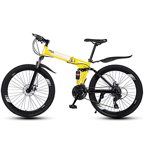 Folding Bike : Folding Mountain Bikes 26 Inch 40 Cutter Wheels Men Women General Purpose All Terrain Adult Quick Foldable Bicycle High Carbon Steel Frame Variable Speed Double Shock Absorption, Yellow, 24 Speed
