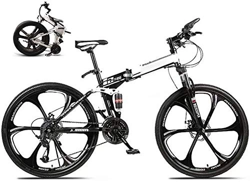 Folding Bike : Folding Mountain Trail Bike for Men Women 21 Speed Double Damping Bicyclefor Adults Student 26-Inches Wheels Dual Disc Brake Folding Road Bike Bicycle Fold up Travel Outdoor Bike MTB-Black