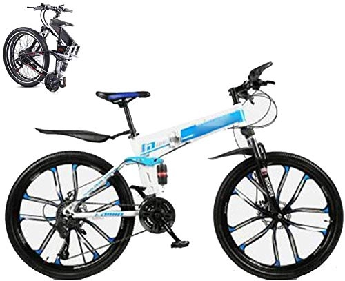 Folding Bike : Folding Mountain Trail Bike for Men Women 27-speed Dual Disc Brake MTB Bike for Adults Student 26-Inch Folding Outdoor Outroad Bicycle Dual Suspension Fold up City Bike Fat Tire-Blue