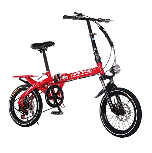 Folding Bike : Folding Mountain Trail Bike, Portable 6-Speed Aluminum Frame Outroad Bicycles, Mechanical Disc Brake All Terrain Mountain Bike for Adult Girl, High-Carbon Steel Frame, 3-Spoke Rims, Red, 16 Inch