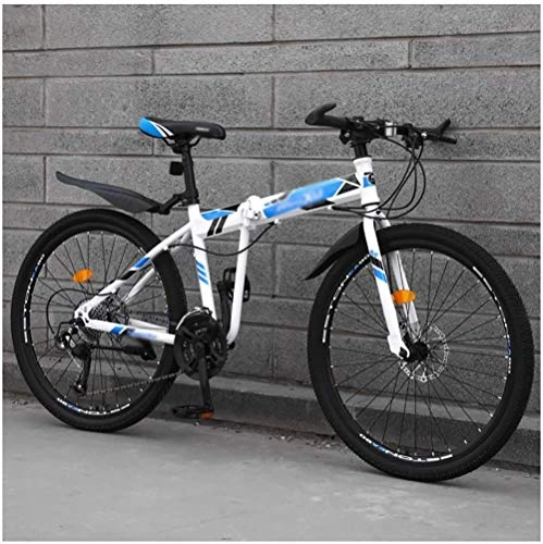 Folding Bike : Folding Outroad Bicycles Full Suspension MTB Foldable Bike Folding Mountain Bike Folded Within 24-inch City Mini Folding Bike 27-Speed-blue