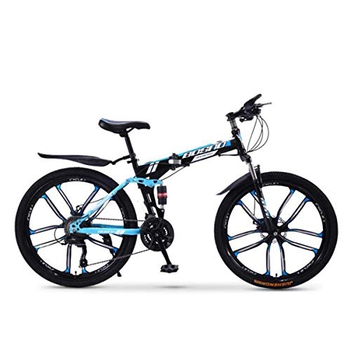 Folding Bike : Full Dual-Suspension Mountain Bike, Featuring Steel Frame and 26-Inch Wheels with Mechanical Disc Brakes, 24-Speed Shimano Drivetrain, in Multiple Colors, 9, 21speed