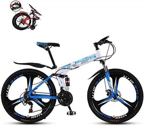 Folding Bike : Full Suspension MTB Mini Folding Mountain Bike Folded In 10 Seconds Folding Outroad Bicycles 24Inch 21Speed Men Women Folding Bike Outdoor Bicycle-B