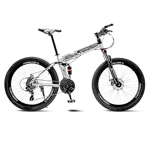 Folding Bike : GAOTTINGSD Adult Mountain Bike Mountain Bike Folding Road Bicycle Men's MTB 21 Speed Bikes Wheels For Adult Womens (Color : White, Size : 24in)