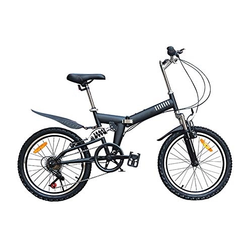 Folding Bike : GDZFY Ultra Light Portable Folding City Bicycle 7 Speed, Foldable Mountain Bike With Full Suspension, 20 Inch Folding Bike Bicycle Black 20in
