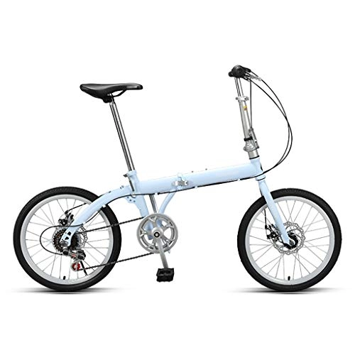 Folding Bike : GEXIN 20 Inch 6 Speed Folding Bike, Disc Brake, Low-span High-carbon Steel Frame (Black / Blue / Pink)