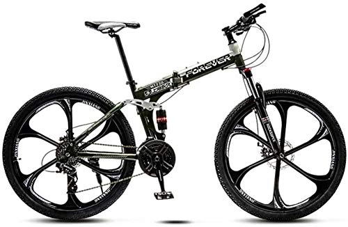 Folding Bike : giyiohok 24 Inch Folding Bike Off-Road Mountain Bike 6-Spoke / 10-Spoke Wheels Dual Suspension Bicycle High Carbon Steel Frame Double Disc Brake-Army Green_27 speed