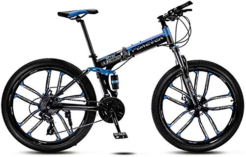 Folding Bike : giyiohok 24 Inch Folding Bike Off-Road Mountain Bike 6-Spoke / 10-Spoke Wheels Dual Suspension Bicycle High Carbon Steel Frame Double Disc Brake-Black Blue_21 speed