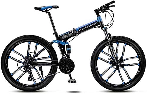 Folding Bike : giyiohok 24 Inch Folding Bike Off-Road Mountain Bike 6-Spoke / 10-Spoke Wheels Dual Suspension Bicycle High Carbon Steel Frame Double Disc Brake-Black Blue_30 speed