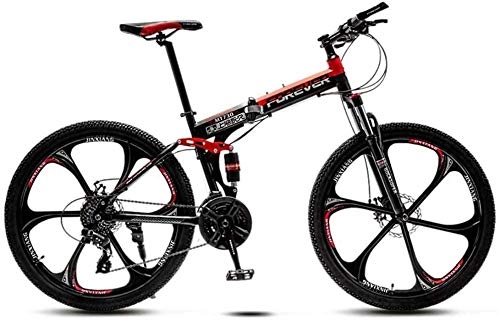 Folding Bike : giyiohok 24 Inch Folding Bike Off-Road Mountain Bike 6-Spoke / 10-Spoke Wheels Dual Suspension Bicycle High Carbon Steel Frame Double Disc Brake-Black Red_24 speed