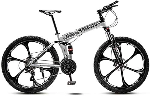 Folding Bike : giyiohok 24 Inch Folding Bike Off-Road Mountain Bike 6-Spoke / 10-Spoke Wheels Dual Suspension Bicycle High Carbon Steel Frame Double Disc Brake-Black White_21 speed