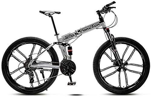 Folding Bike : giyiohok 24 Inch Folding Bike Off-Road Mountain Bike 6-Spoke / 10-Spoke Wheels Dual Suspension Bicycle High Carbon Steel Frame Double Disc Brake-Black White_24 speed