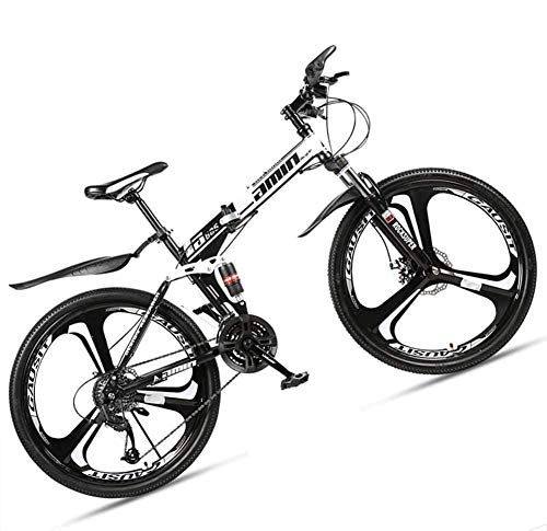 Folding Bike : giyiohok 24 Inch Mountain Bike for Adult Men Women All Terrain Off-Road Foldable Mountain Bicycle with Dual Suspension & Disc Brake Adjustable Seat&HighCarbon-30 Speed_3 Spoke Black White