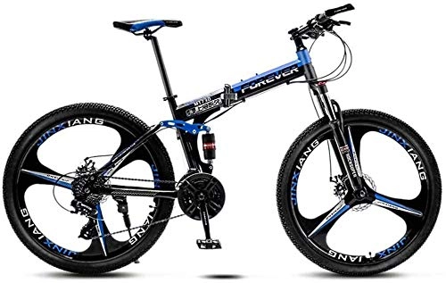 Folding Bike : giyiohok 26 Inch Folding Bike for Student Adults Mountain Variable Speed Bicycle Double Shock Absorber Carbon Steel Frame Double Disc Brake-Black Blue_21 speed