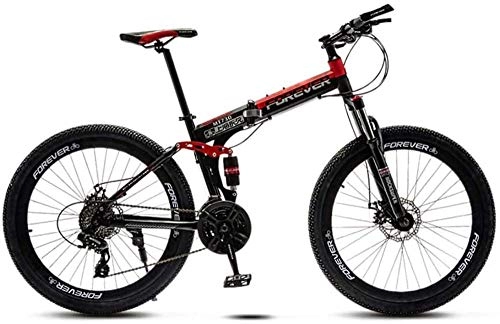 Folding Bike : giyiohok 26 Inch Folding Bike for Student Adults Mountain Variable Speed Bicycle Double Shock Absorber Carbon Steel Frame Double Disc Brake-Black Red_30 speed