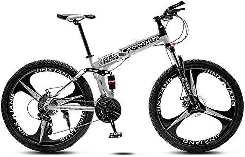 Folding Bike : giyiohok 26 Inch Folding Bike for Student Adults Mountain Variable Speed Bicycle Double Shock Absorber Carbon Steel Frame Double Disc Brake-Black White_24 speed