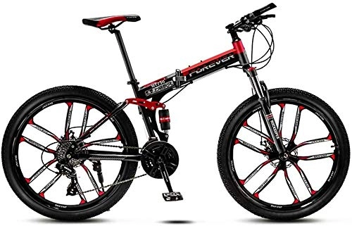 Folding Bike : giyiohok 26 Inch Mountain Bikes High-Carbon Steel Softtail Folding Bike Off-Road Mountain Bicycle Adjustable Seat High Carbon Steel Frame Double Shock Absorpt-Black Red_21 speed