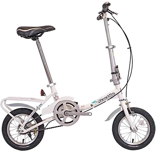 Folding Bike : GJZM Kids Folding Bikes 12 Light Weight Folding Bike High-carbon Steel Frame Junior School Students Single Speed Reinforced Frame Commuter Bike Pink-White