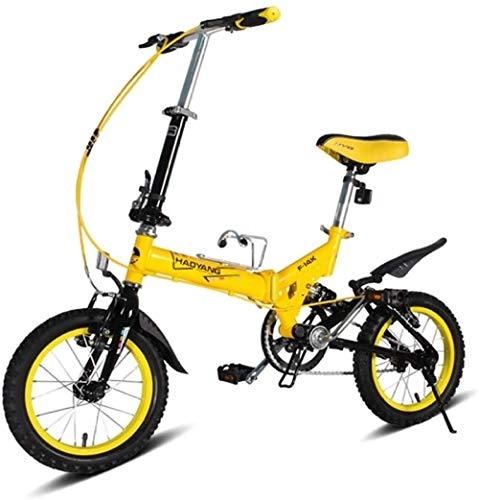 Folding Bike : GJZM Kids Folding Bikes 14 Inch Mini Folding Mountain Bike High-carbon Steel Lightweight Portable Foldable Bicycle Suspension Bike White-Yellow