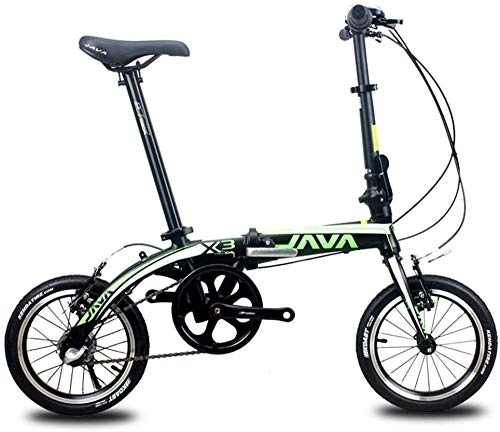 Folding Bike : GJZM Mini Folding Bikes 14 3 Speed Super Compact Reinforced Frame Commuter Bike Lightweight Portable Aluminum Alloy Foldable Bicycle Gray-Green