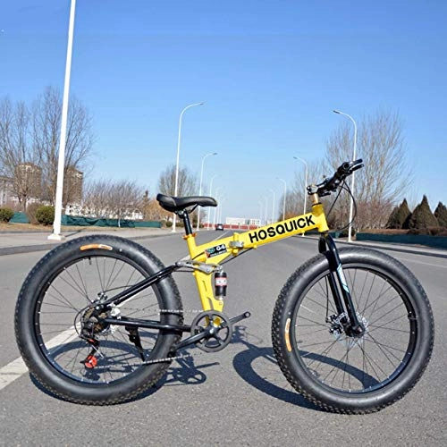 Folding Bike : GOHHK Folding Mountain Bike 26", 7 / 21 / 24 / 27 / 30 Speed Dual Suspension 4.0 Inch Wide Tire Bicycle Can Cycling On Snow Mountains Roads Beaches Travel Outdoor Bike