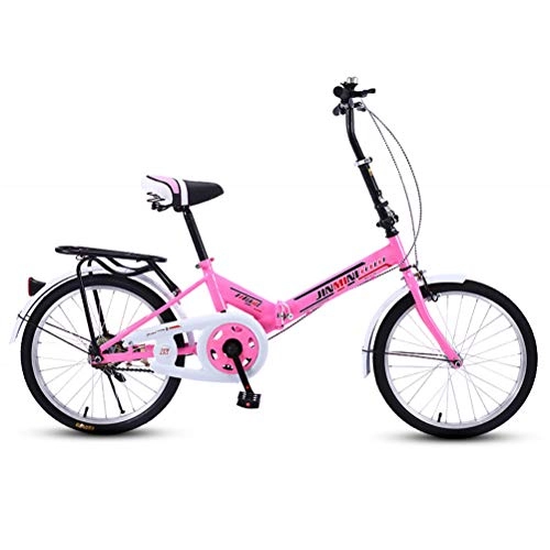 Folding Bike : GOLDGOD Adult Student Single Speed Folding Bike Screw-Type Thick Shock Absorber Foldable Bicycle Streamlined Frame Front And Rear Double Brakes Bike for 150-170cm, Pink