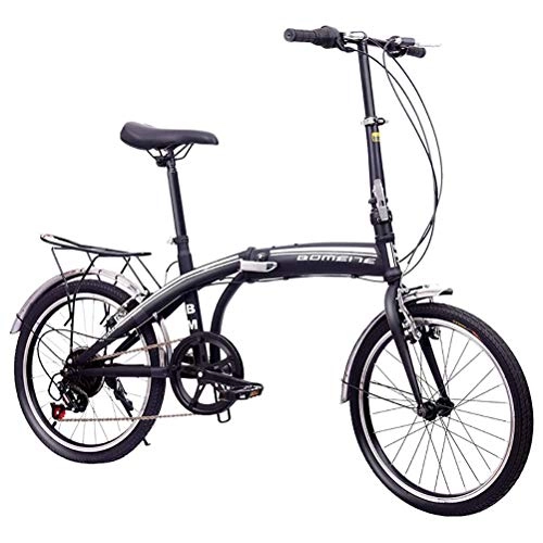 Folding Bike : GOLDGOD Easy To Install 20 Inch Folding Bike, 6-Speed Compact Bicycle with Adjustable Seat And Handlebar Height Cycle High Carbon Steel Frame And V-Brake, Black