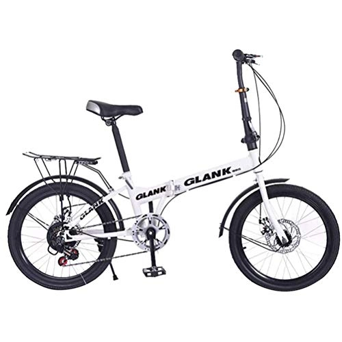 Folding Bike : GOLDGOD Student Folding Bike, Mini Portable 20 Inches Foldable Bicycle with High Carbon Steel Shock Absorption Frame Lightweight Folding Bicycle 15S Quick Fold, White