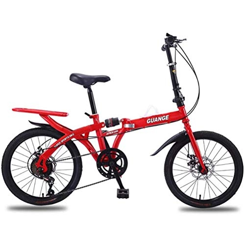 Folding Bike : GOLDGOD Variable Speed Folding Bike, Portable Lightweight Double Disc Brake Bicycle with Carbon Steel Frame And Ergonomic Cushion Bike for Adult Student Children, Red, 16 inch