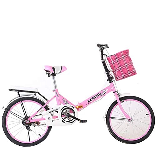 Folding Bike : GOLDGOD Women's Folding Bike, Ultra Light Variable Speed Portable Bicycle with Anti-Skid Tires High-Carbon Steel Adult Small Male Student Foldable Bike, Pink, 20 inch