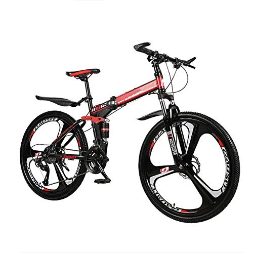 Folding Bike : GOUTUIZI Folding Bike, 24 Inches Mountain Bike 3-Spoke Wheels, Dual Suspension BicycleCarbon Steel Frame