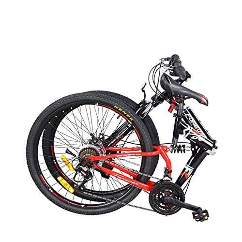 Folding Bike : GREAT 24 Inch Folding Mountain Bike, 24 Speed Student Bicycle Front And Rear Dual Shock Absorption System Commuter Bike High Carbon Steel Frame(Color:Red)