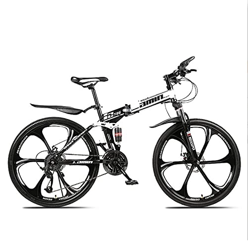 Folding Bike : GREAT Aldult Bike 26" Wheels Mountain Bike, Foldable Bicycle Double Disc Brake Road Bike High Carbon Steel Frame Commuter Bike, 4 Speed Optional(Size:21 speed, Color:Black)