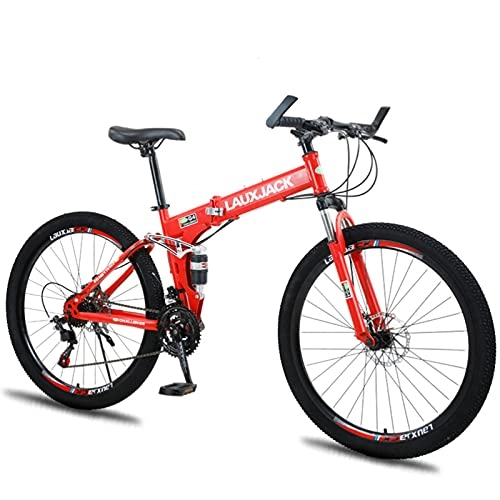 Folding Bike : GREAT Folding Mountain Bike 21 / 24 / 27 / 30 Speed Steel Frame 26 Inches Wheels Dual Suspension Bike, Fast Folding In Eight Seconds, Easy To Carry(Size:21 speed, Color:Red)