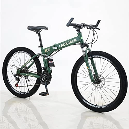 Folding Bike : GREAT Folding Mountain Bike 21 / 24 / 27 / 30 Speed Steel Frame 26 Inches Wheels Dual Suspension Bike, Fast Folding In Eight Seconds, Easy To Carry(Size:27 speed, Color:Green)