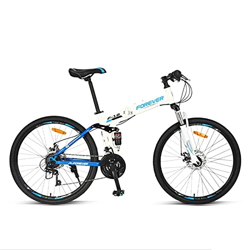 Folding Bike : GREAT Folding Mountain Bike, 26 Inch 24 Speed Double Shock-absorbing Men's Bicycle High Carbon Steel Frame Commuter Bike Double Disc Brake Road Bike(Color:Blue)