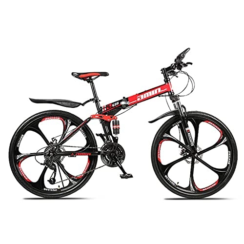 Folding Bike : GREAT Folding Mountain Bike Bicycle, 26 Inch Student Bicycle Non-slip Wear-resistant Tire Thickened High Carbon Steel Folding Frame, Disc Brakes(Size:24 speed, Color:Red)