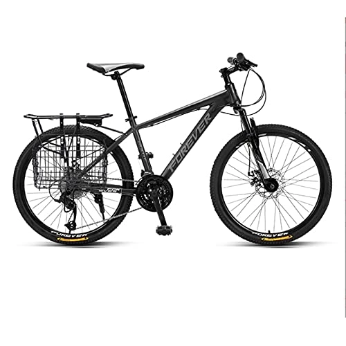 Folding Bike : GREAT Student 26” / 24” Mountain Bike, 27 Speed Bicycle Double Disc Brakes Road Bikes Aluminum Alloy Frame Commuter Bike With Metal Folding Basket(Size:24 inches, Color:Black)