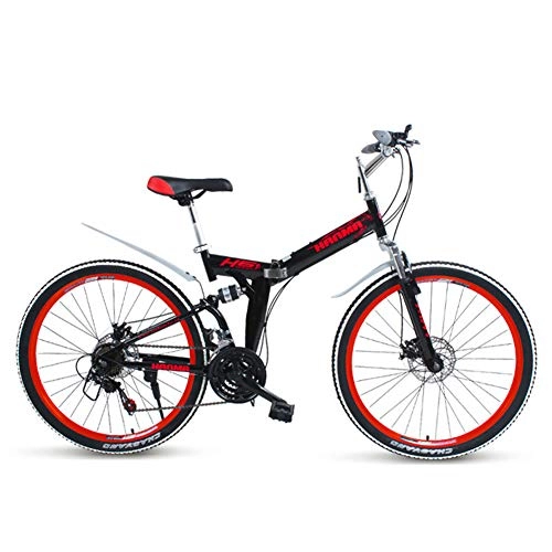 Folding Bike : Grimk City Bike Unisex Folding Mountain Bicycle Adults Mini Lightweight For Men Women Ladies Teens With Adjustable Seat, aluminum Alloy Frame, 27 Inch Wheels Disc brakes, blackred, 24speed